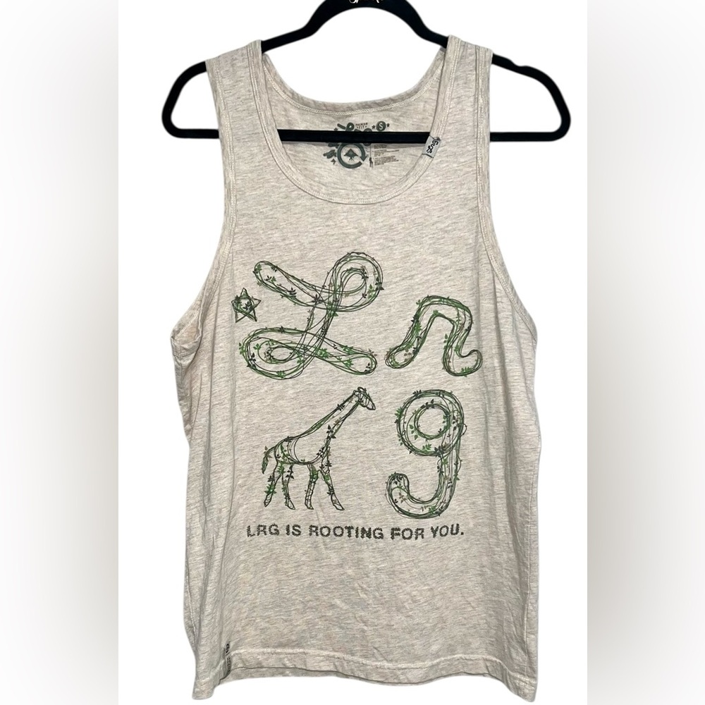 🤩 NEW LISTING! LRG Lifted Research Group Tank Top Tan Green Giraffe Men's Sm EUC